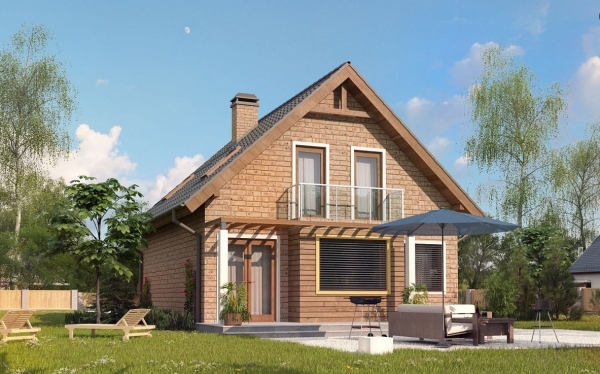 Двухэтажный дом с большим окном на кухне