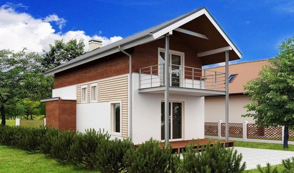 Двухэтажный дом с балконом для узкого участка
