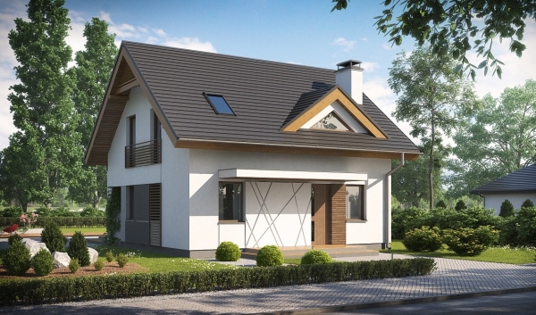 Двухэтажный дом с мансардными окнами