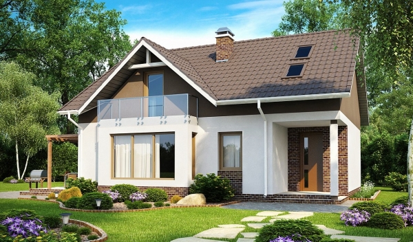 Двухэтажный дом с окном в гостиной