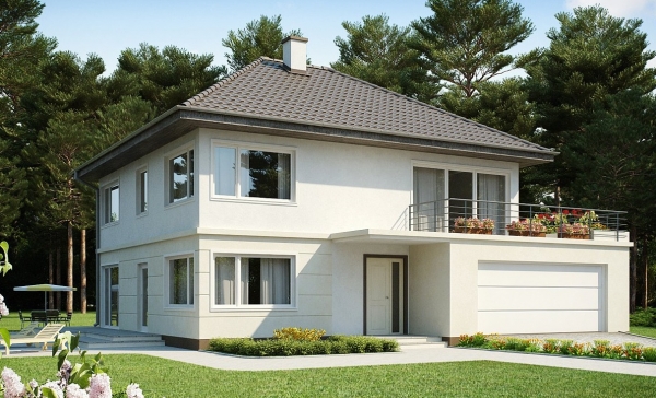 Двухэтажный дом с большим балконом